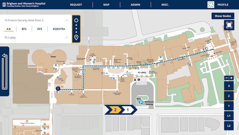 hospital kiosk pathfinding page