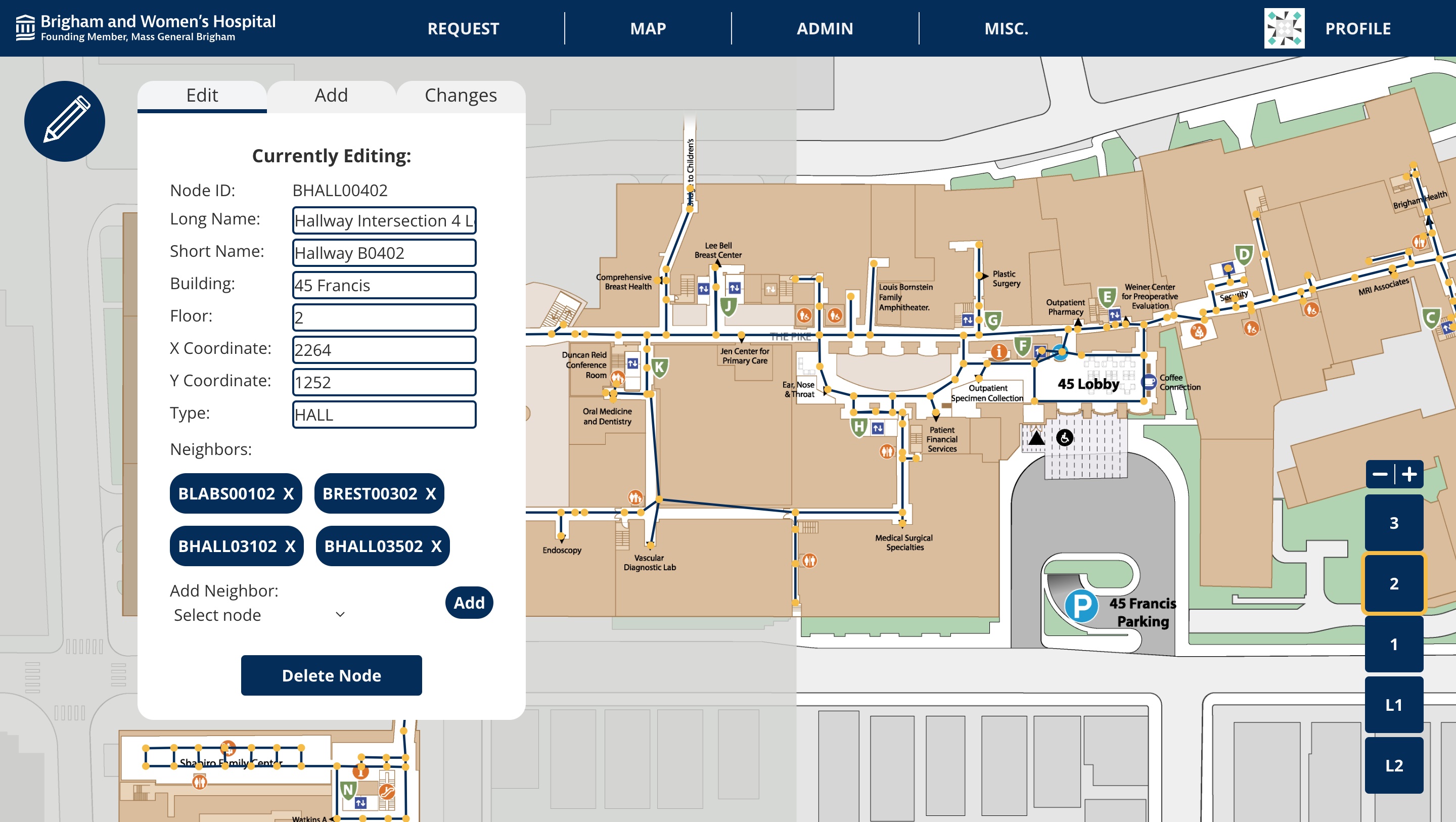 map editor page with a node currently being edited in the editor panel