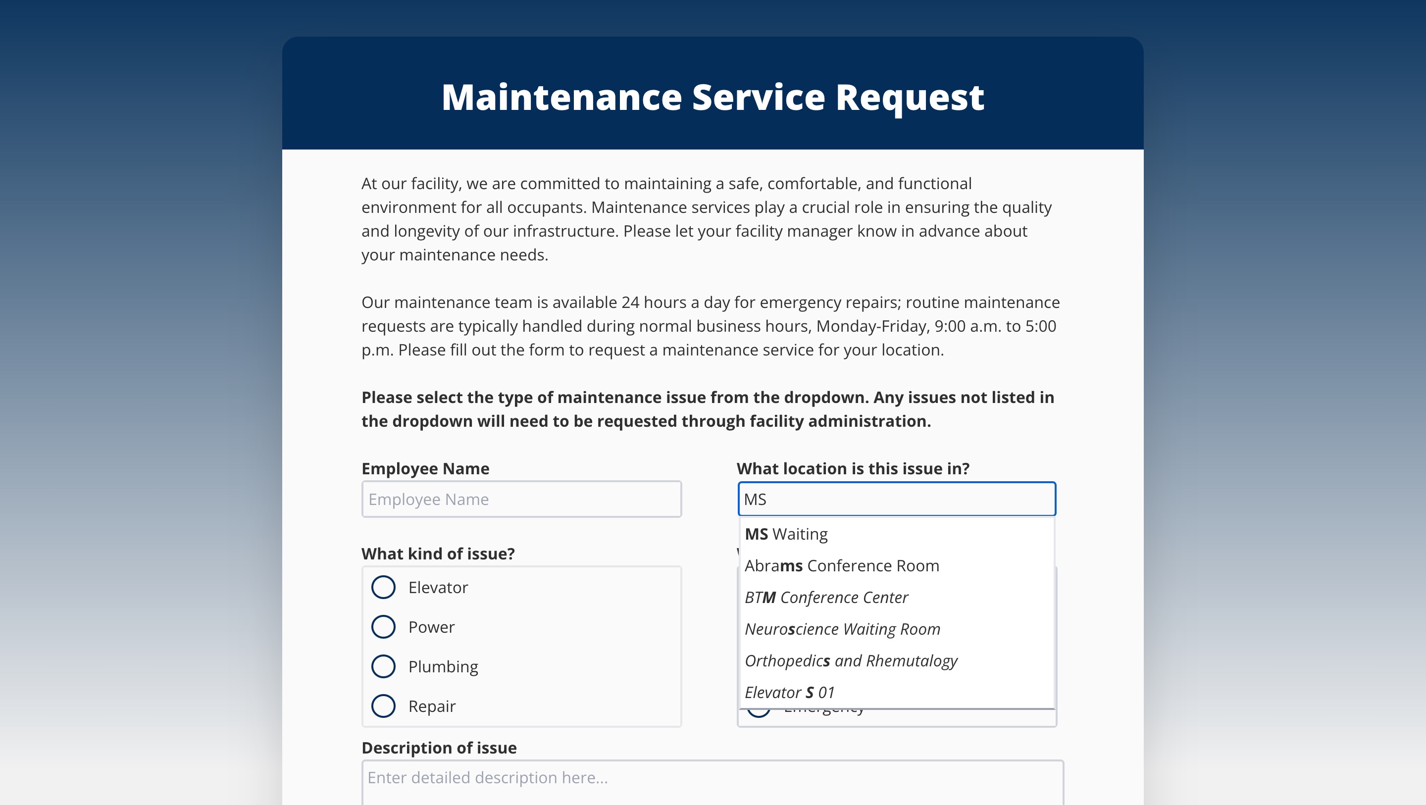 maintenance request form